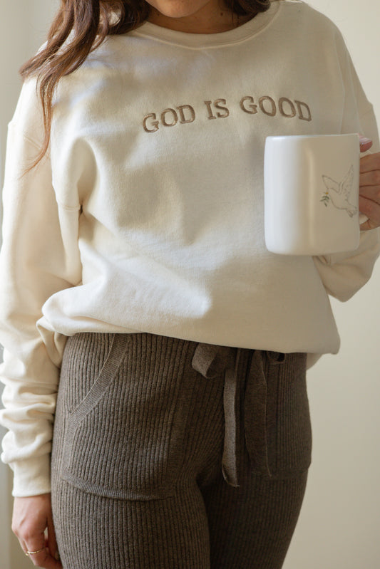 Cream 'God is Good' Crewneck