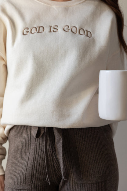 Cream 'God is Good' Crewneck