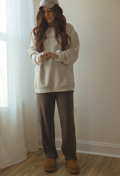 Oatmeal 'God is Good' Crewneck
