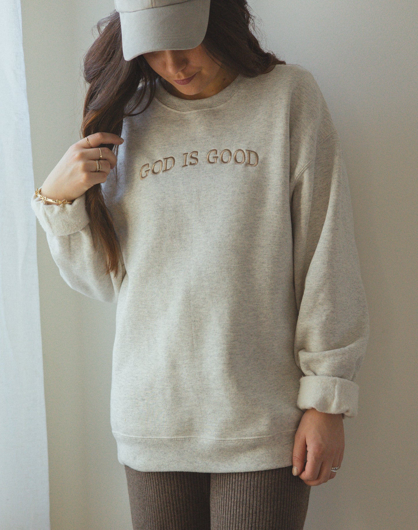 Oatmeal 'God is Good' Crewneck