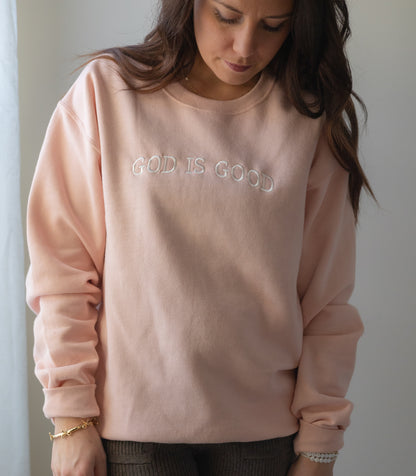 Pink 'God is Good' Crewneck
