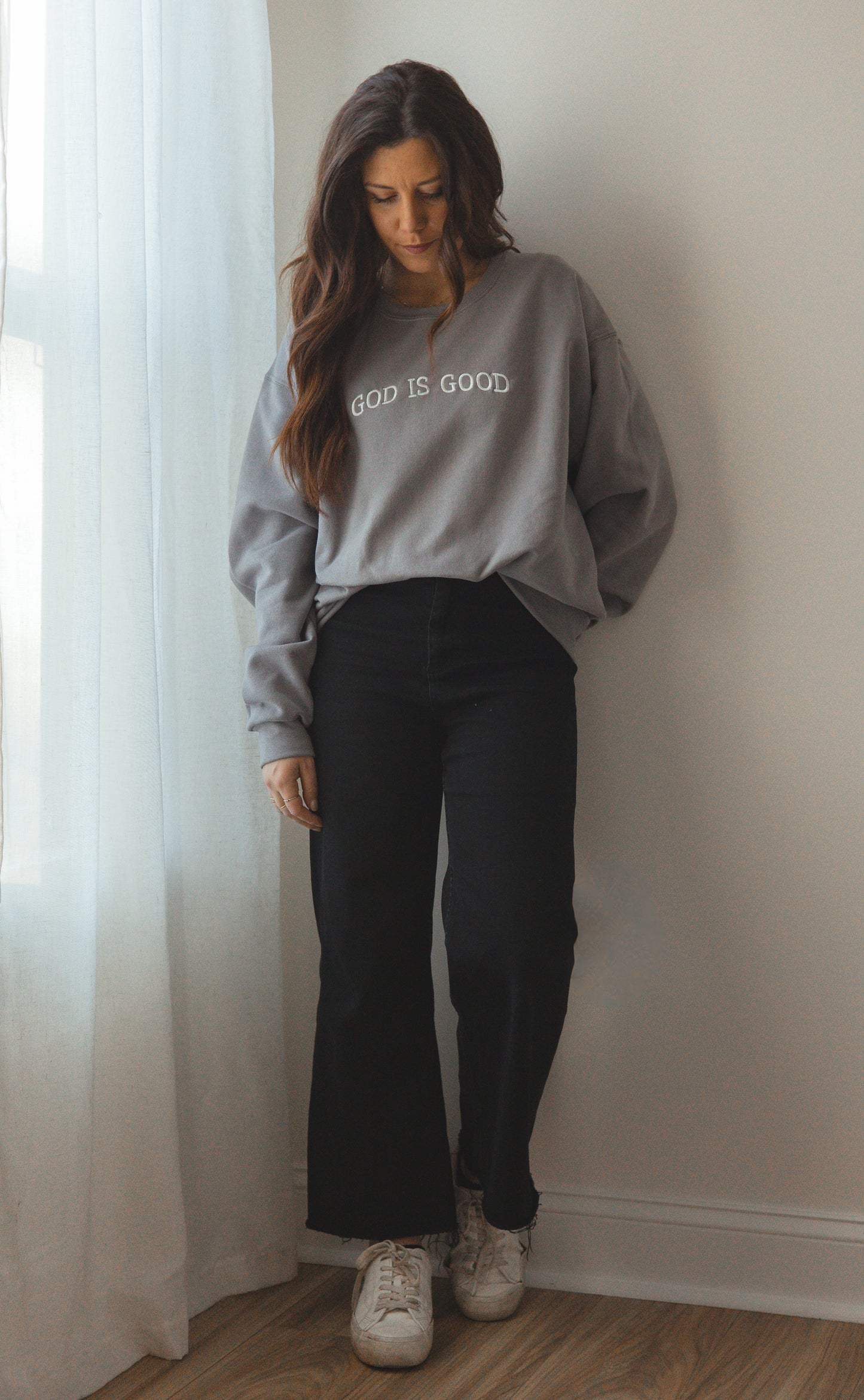 Grey 'God is Good' Crewneck