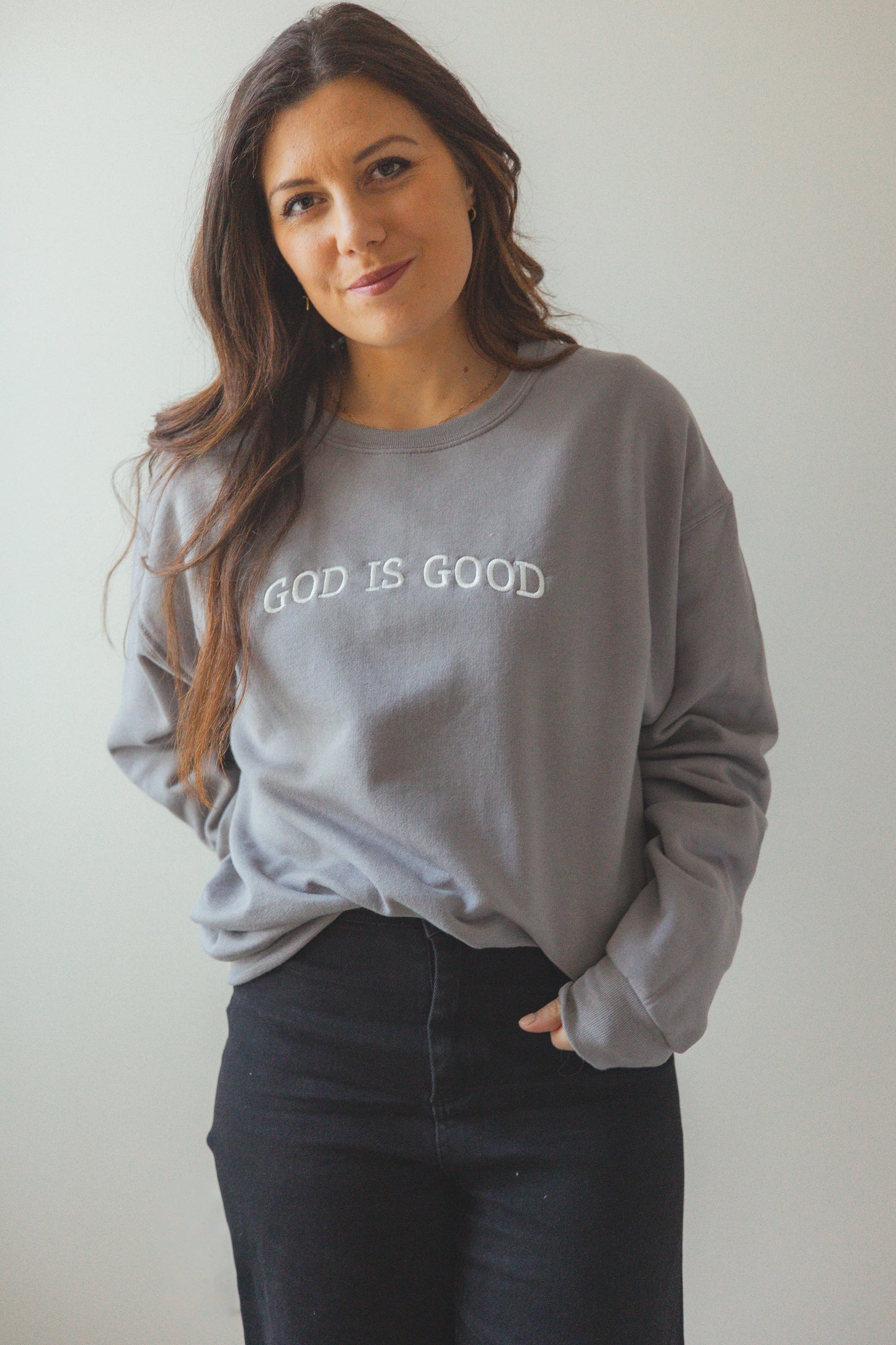 Grey 'God is Good' Crewneck