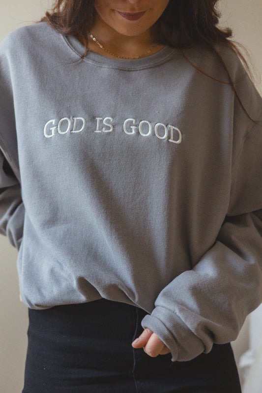 Grey 'God is Good' Crewneck