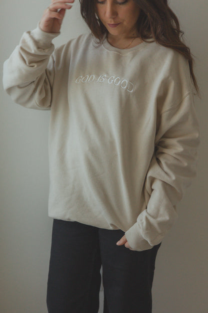 Sand 'God is Good' Crewneck
